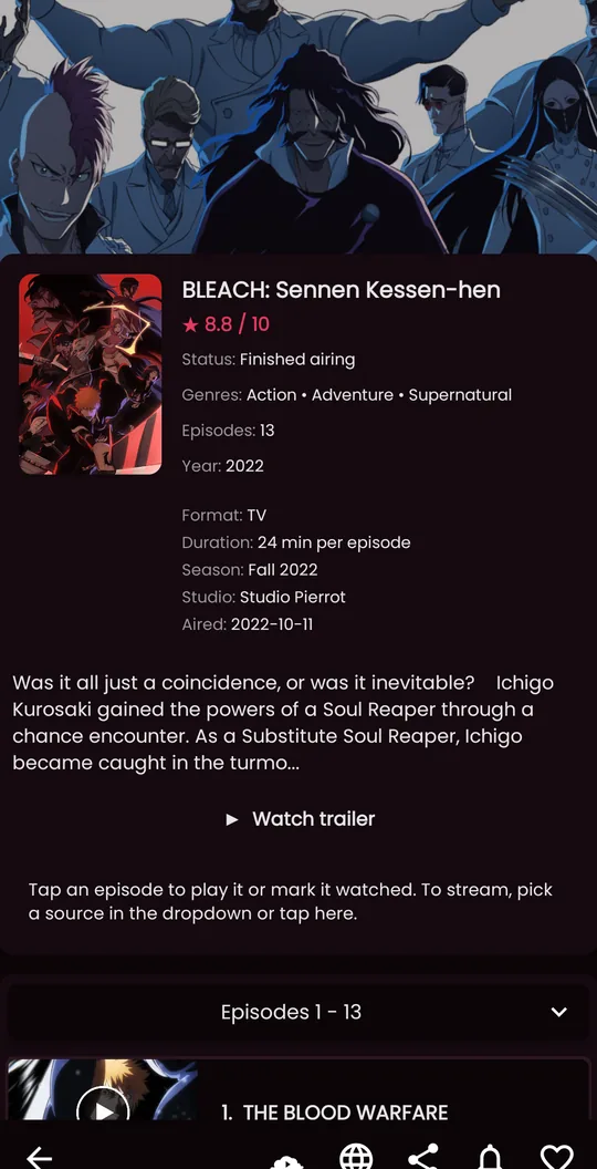 Nekomo title details screen